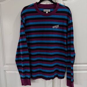 Vintage GUESS Originals Striped Long Sleeve Shirt Mens Medium Purple Blue Black